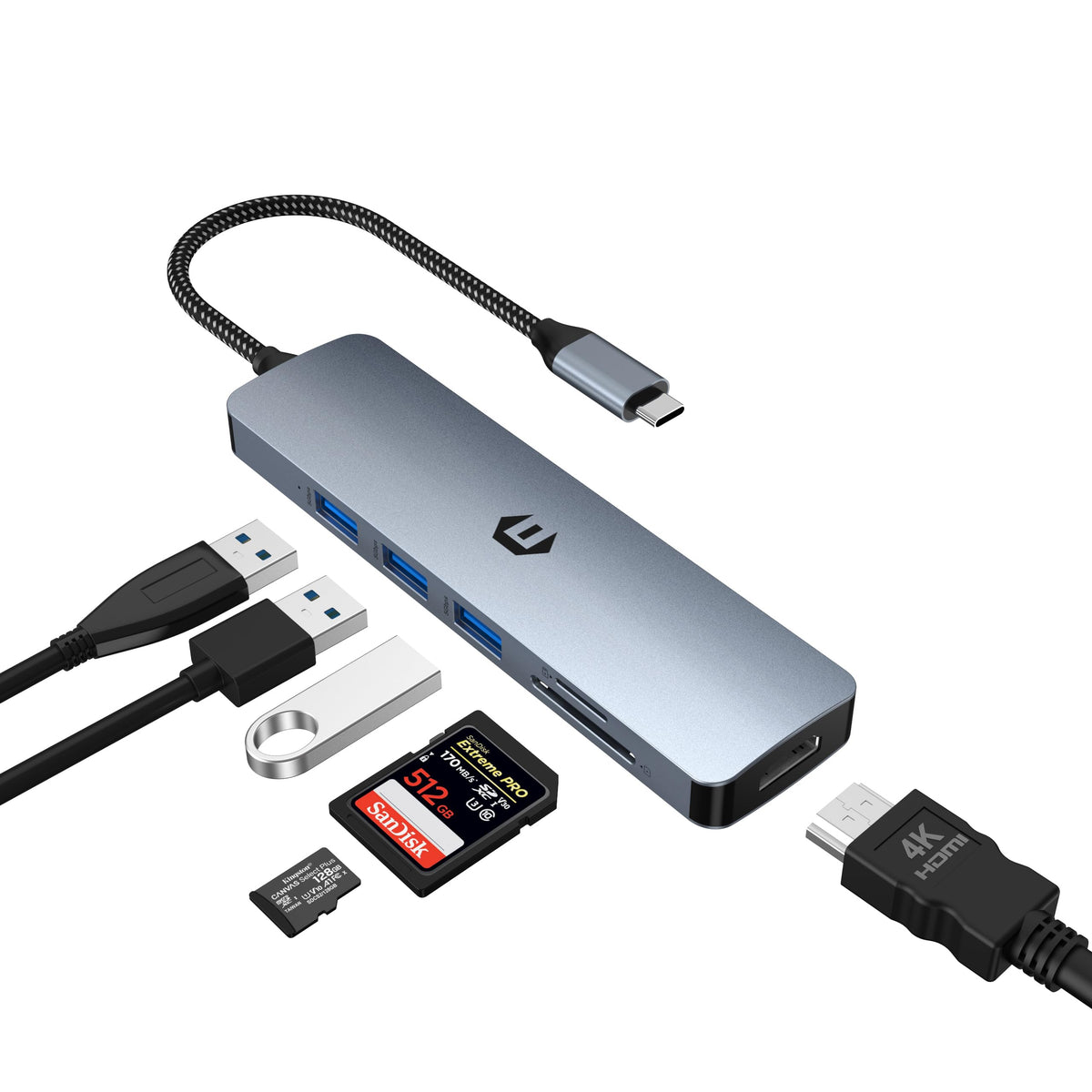 Tymyp USB C Hub 6 in 1 USB C to USB Adapter USB C Multiport Dongle with 4K HDMI3 x USB 3.0 SD/TF Card Slot Compatible for New Laptop More Type C Devices
