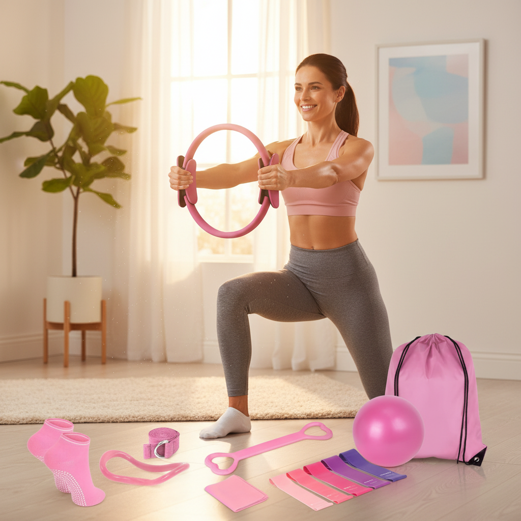 13-Piece Yoga & Pilates Set with Resistance Bands, Rings & Carry Bag